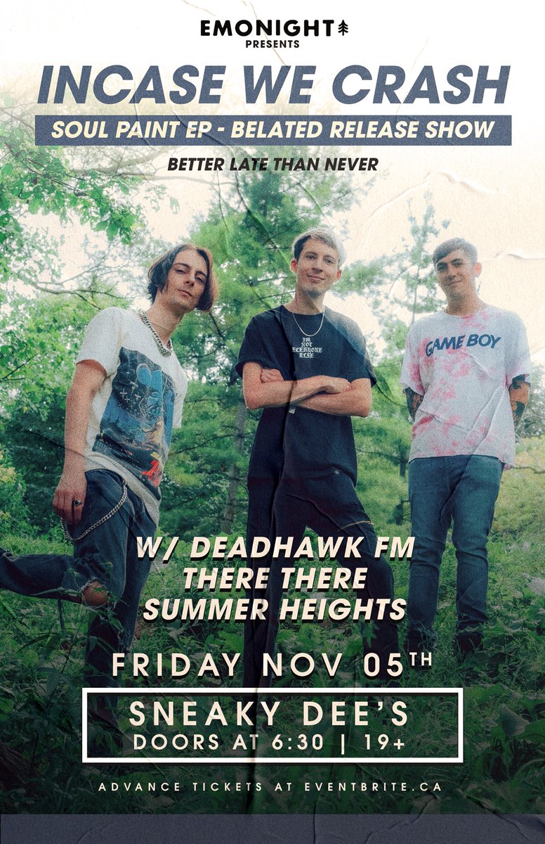 AMinor_Presents's tweet image. TONIGHT: Don’t miss @IncaseWeCrash's Soul Paint Release Show at @thesneakydees w/ @DeadhawkFm, @thrthrmusic, and @summerheightsCA! Please note doors have been moved to 7:30pm.
Tickets available here: bit.ly/2XA42qL