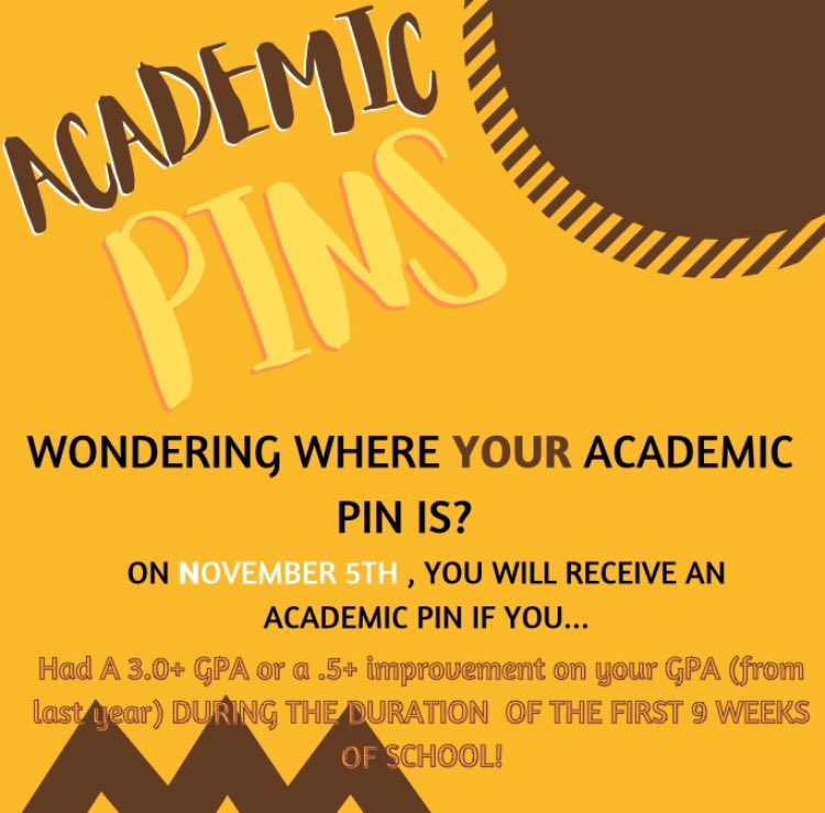 Hey Bears! ACADEMIC PINS TOMORROW! Get pumped get excited!! We are looking forward to congratulating all of you on your hard work and successes! GREAT JOB BEARS!