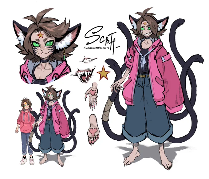 I also became interested to see how a character mixed from the Star and Galac settings would look like.🐱🐙
Well... This is one of the options. It was difficult, but I had some fun. The funny thing is that the cat's tails have supplanted the octopus's tentacles.😅>> 