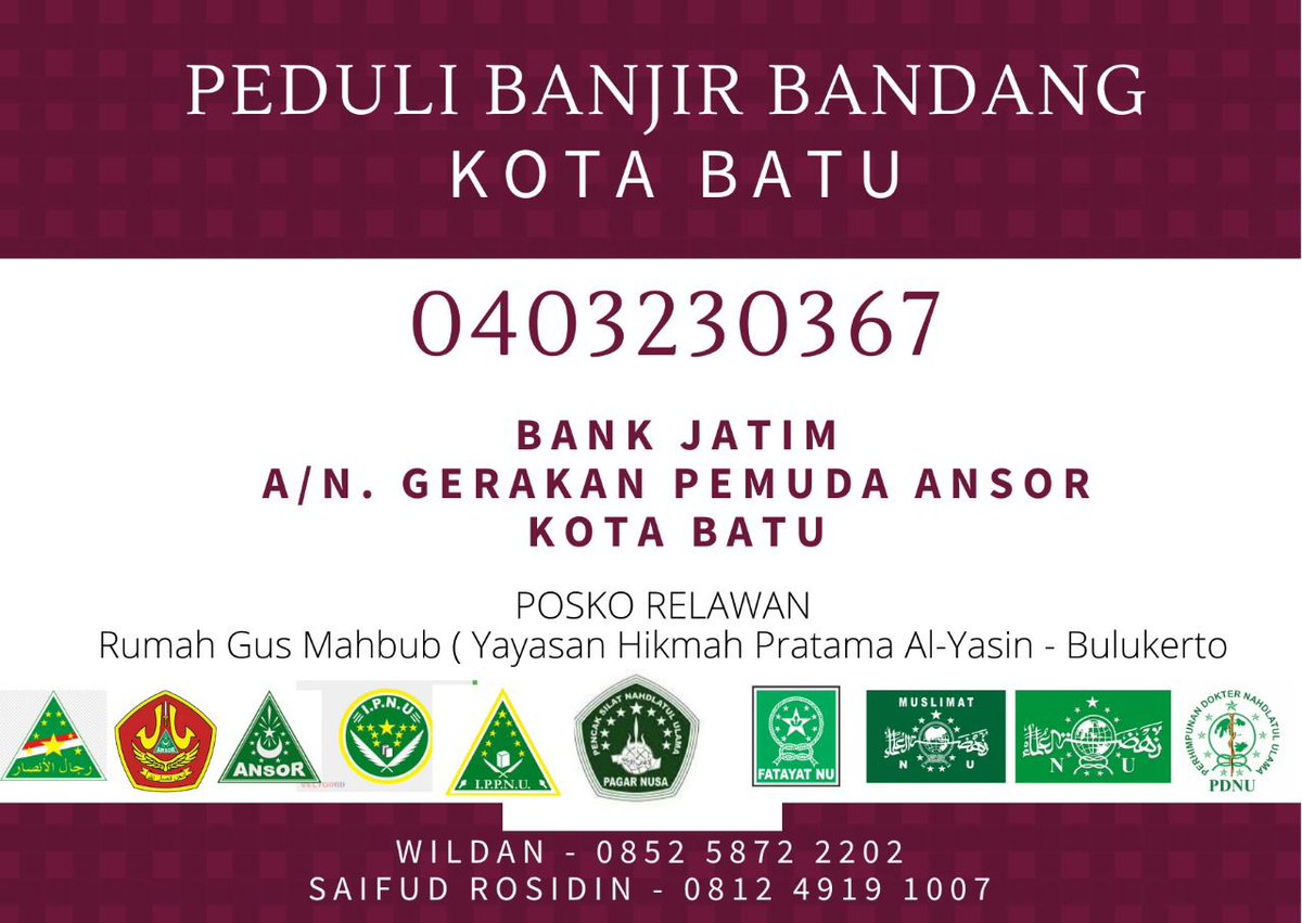 AnsorMediaMgtn's tweet photo. Yang berkeinginan membantu saudara saudara di Kota Batu bisa menyalurkannya di sini👇 https://t.co/tZMaICroUJ