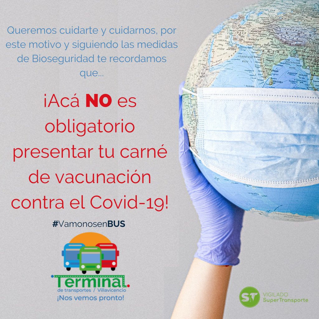TTVillavo's tweet photo. @MinSaludCol informó que a partir del próximo 16 de noviembre, el carné de vacunación contra el coronavirus será un requisito para acceder a diferentes lugares que impliquen asistencia masiva; sin embargo, esta medida NO incluye a los Terminales de Transporte #TerminalInforma https://t.co/wDR4U49av6