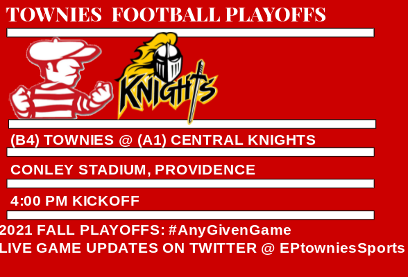 EPtowniesSports's tweet photo. For the first time under head coach Stringfellow and the first for the team since November in 2019, the Townies have a playoff gameday. East Providence is heading down to Conley Stadium to take on Central and kickoff the 2021 Division I playoff bracket. #AnyGivenGame https://t.co/C25uhEP0v1