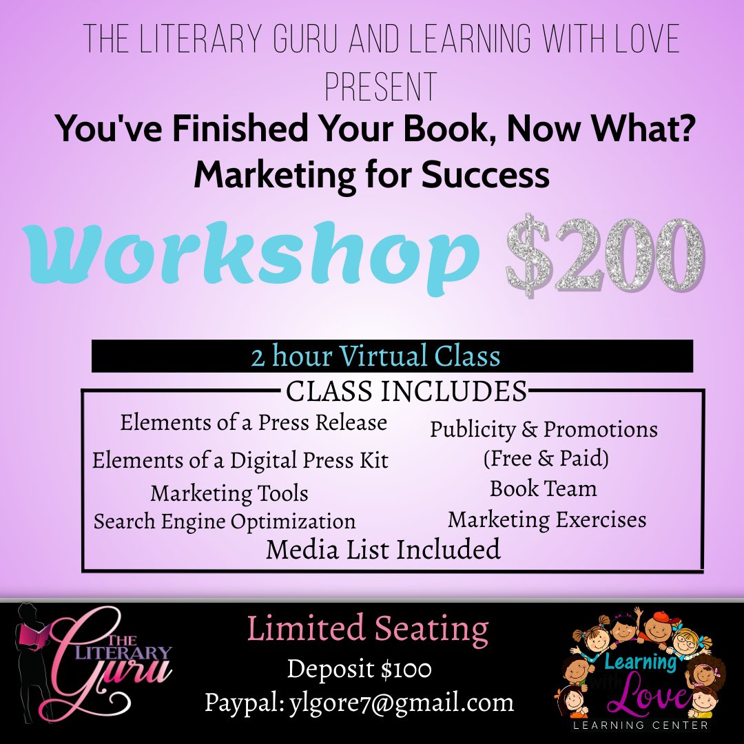 ILC1's tweet photo. You’ve finished your book but, don’t know what to do next? Let The LiteraryGuru teach you the ins and out of marketing your brand and your book. #marketingforsuccess #authors #writers #publishers #publishing #marketing #marketingtips #booklife #zoom

https://t.co/kcwAco29JF https://t.co/LbwNEiYBdK