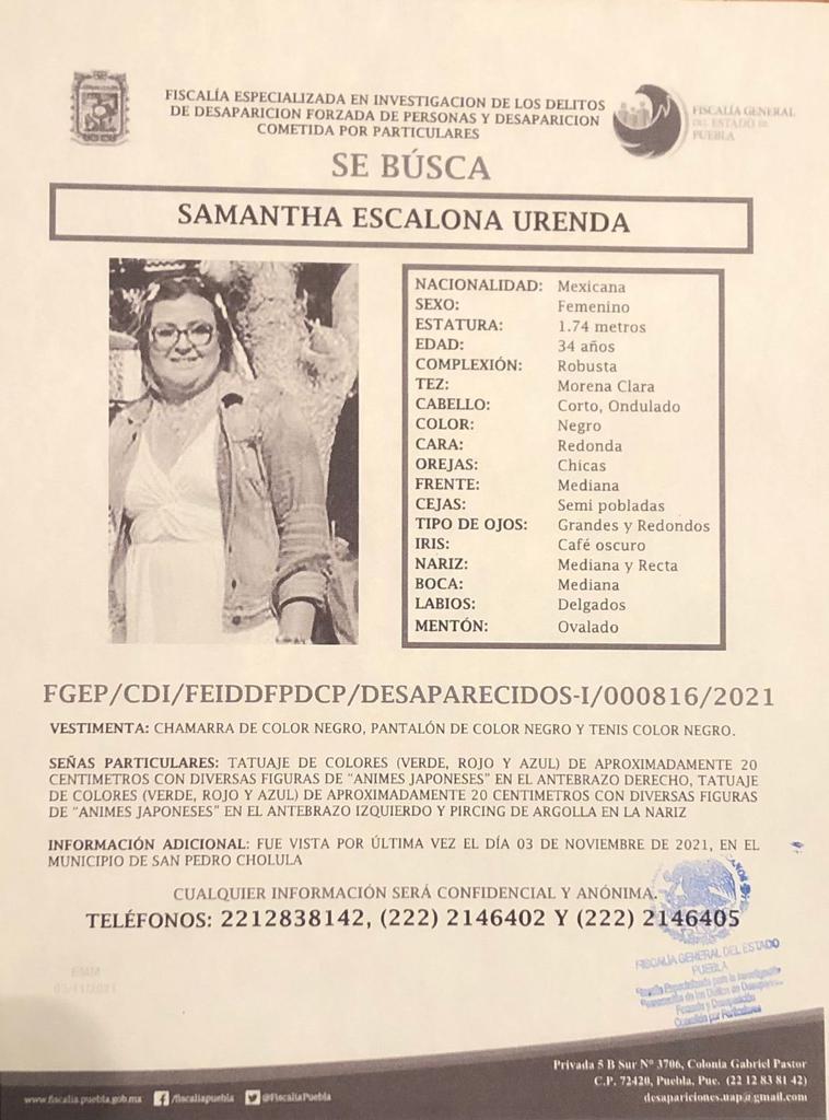 Samantha Escalona Urenta es familiar de unos queridos amigos. Desapareció ayer en San Pedro Cholula. 

Parece que las autoridades del <a href="/Gob_Puebla/">Gobierno de Puebla</a> no están apoyando a la familia.

¿Nos ayúdan a difundir?