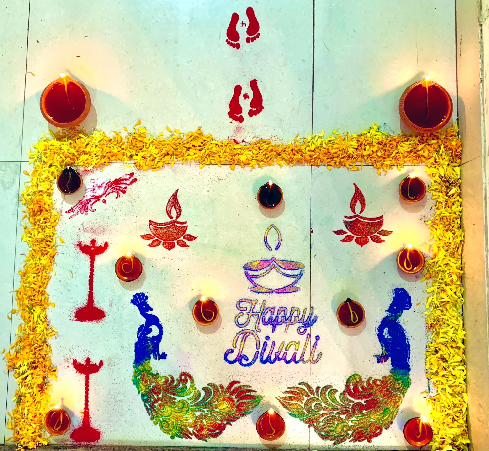 Peacock Inspired Design for Diwali Rangoli 