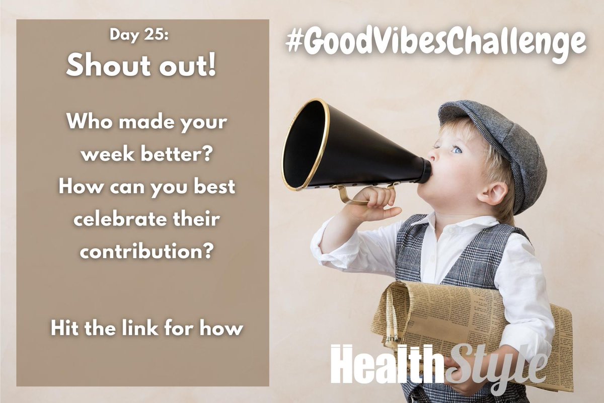 HealthStyleOz's tweet photo. #GoodVibesChallenge: Day 26. Shout out!

Who made your week better?
How can you best #celebrate their contribution?

Hit the link for how: https://t.co/ZYKCuWTXFB

#GoodVibesOnly #gratitude #givethanks #altruism #mentalhealth #happiness #Happy https://t.co/1rCYnLsBlI