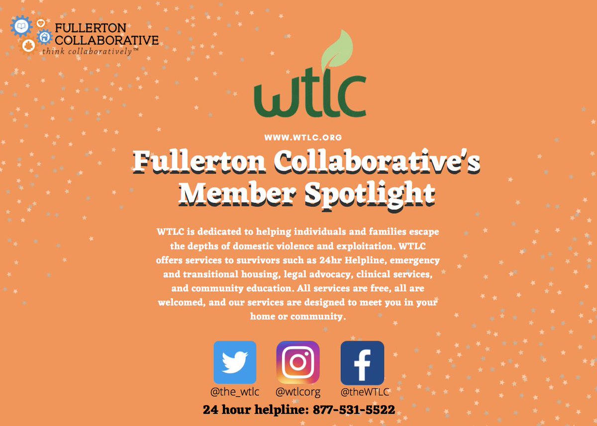 fullertoncollab's tweet photo. The Women's Transitional Living Center is next in our spotlight! If you or somebody you know could use it, their 24 hour helpline is included! #getconnected #fullertoncollaborative #memberspotlight #wtlc https://t.co/mXCqk6QjAB