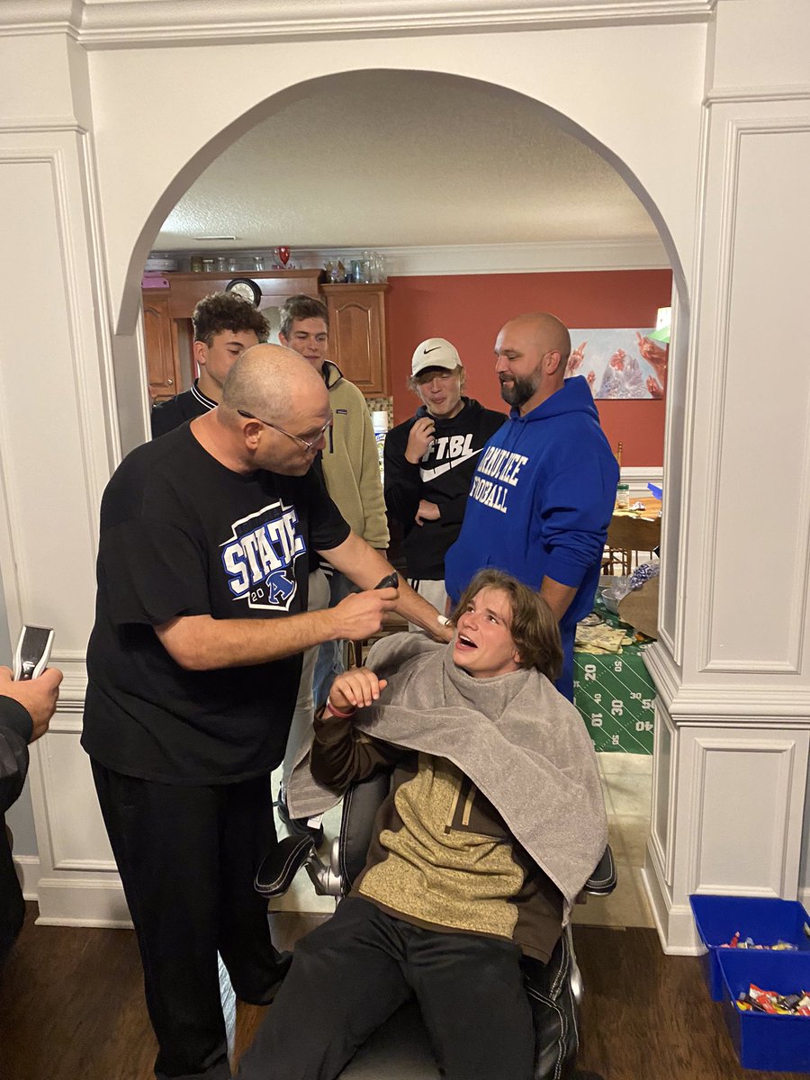 jeremyd_green's tweet photo. Got to hang out with my guys tonight. The highlight was pranking @kam10123 into thinking that all the seniors were shaving their heads for me! He was terrified! @ArmucheeFB https://t.co/29mHYL3Di4
