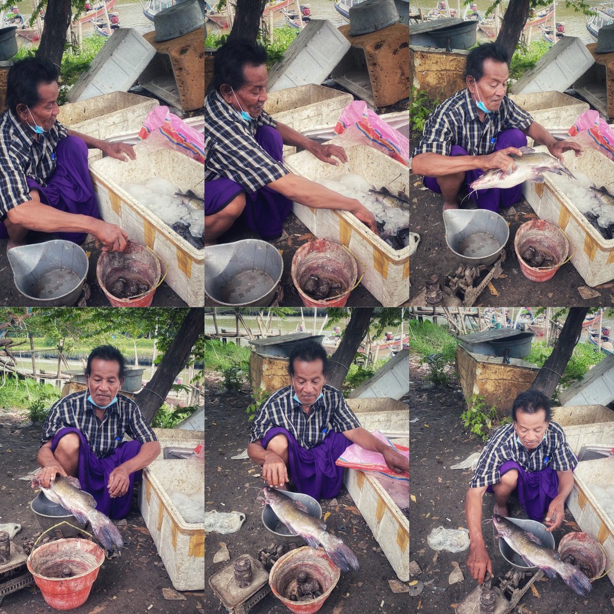 Indra_Empe's tweet photo. Namanya Achmad Rifa’i. Nelayan di Kali Jagir, Sukolilo, Surabaya. Kelompok nelayan Mina Sejahtera. Tapi sekarang kesejahteraannya jauh panggang dari api. 
“Karena sungainya dipenuhi limbah. Ikannya tidak mau datang,” katanya sambil nimbang hasil tangkapan. #digitalmediareporter https://t.co/XKf8KmxlSc