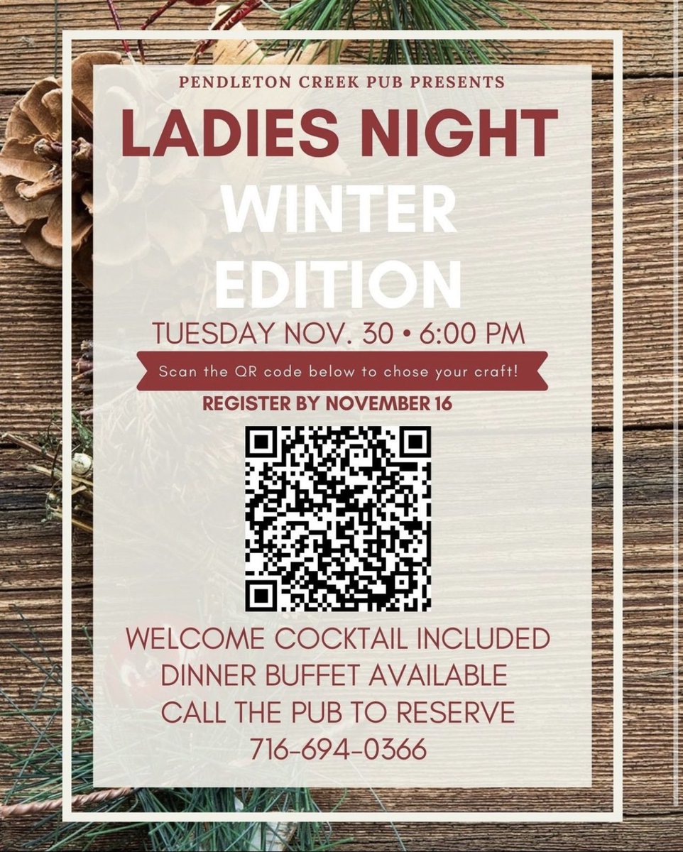Ladies night Winter edition scheduled for November 30th! Please register before November 16th.❄️ Call the Pub to reserve. 

See the link below:
hammerandstainbuffalo.com/collections/11…

Who will be attending?!?!
