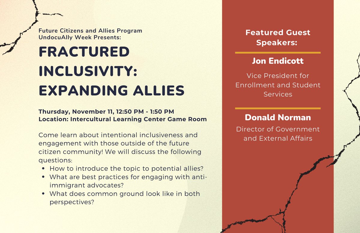FCAP_2021's tweet photo. Another event we're happy to present to you for UndocuAlly week is our Fractured Inclusivity: Expanding! Have friends that are new to the undocumented community? Invite them over to this session where we will discuss ways to expand allyship with different perspectives! https://t.co/kRIXD4D02o