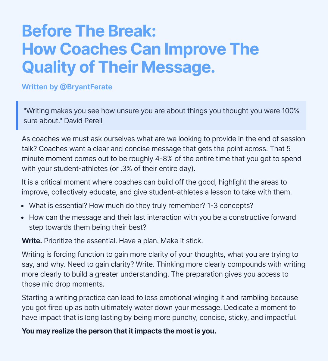 Before The Break: How Coaches Can Improve The Quality of Their Message.

Adopting A Short Writing Practice To Gain More Clarity For Your Team.