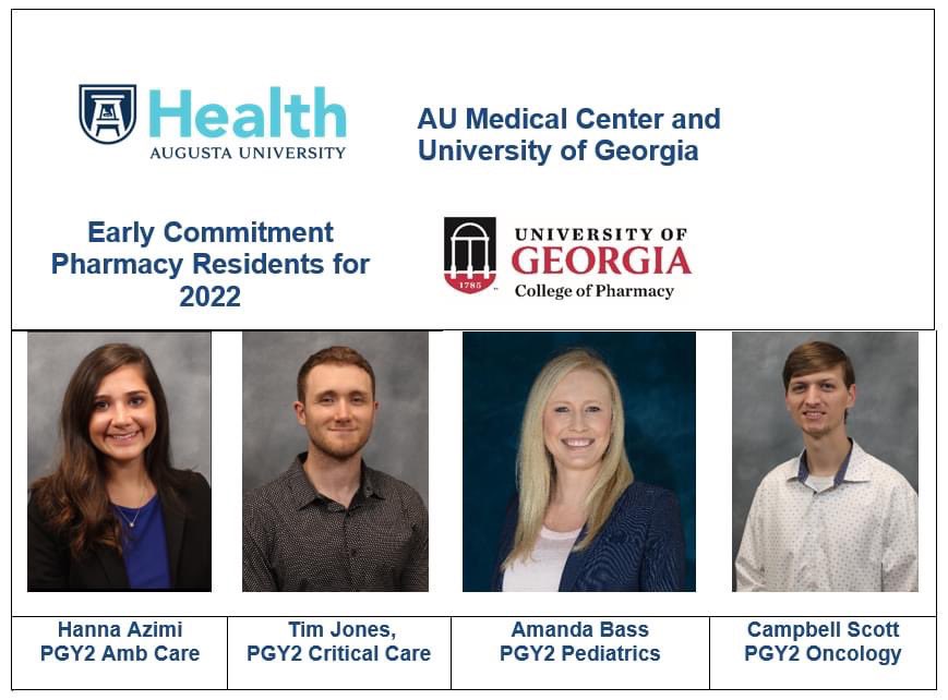 We are thrilled to announce that all of the Augusta University Pharmacy Residency Program PGY2 positions for 2023 are already filled by early commitment.   Excited to be able to keep some of our own great PGY1s.
