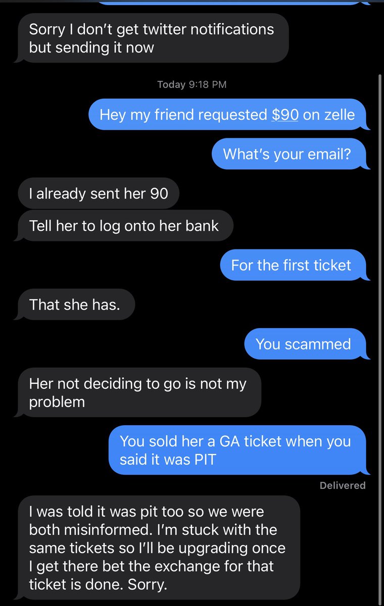 k4tlynl3's tweet photo. Don’t buy tickets from 😹 @_samnicole_  she sold my friend GA tickets telling us they were PIT @texasedmfamily https://t.co/K9ngHJSJFH