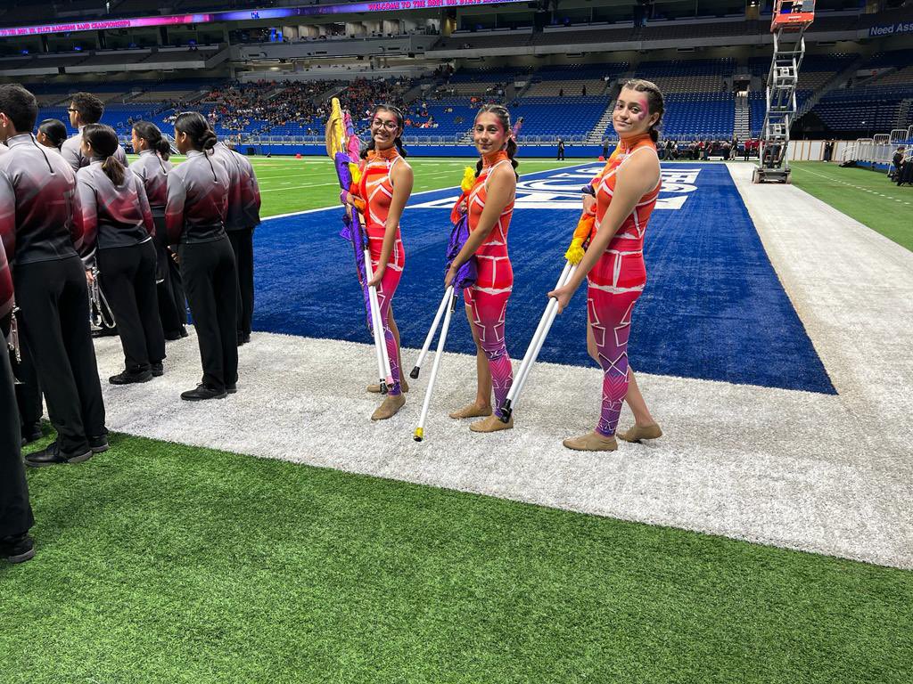 RGCColorGuard's tweet photo. Our Color Guard at the 2021 State Marching Band Championships! ✨ This marks the end of a long journey. From summer band to the Alamo Dome, our Colorguard team has prepared endlessly for this MOMENT💖💜 Cheers to a wonderful season! #colorguard #alamodome #marchingband #moments https://t.co/Y1gxQLatFQ