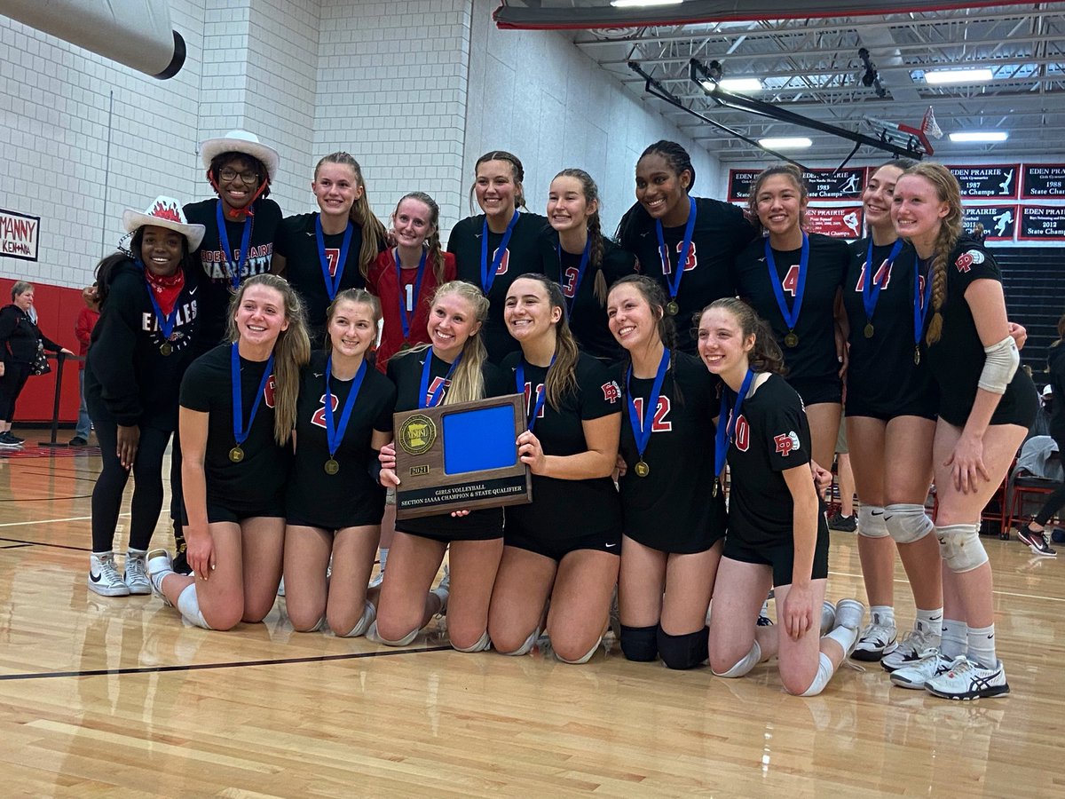 EPActivities's tweet photo. Congrats to our Eagles Volleyball team! They won the section in straight sets! On to State! Seed Sunday. Play W, TH, S at the Excel! https://t.co/uVSYwM7Rk4
