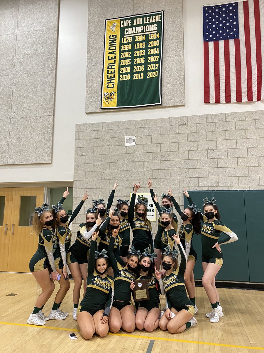 NRHSCheer's tweet photo. Another Banner year!  Your 2021 Fall Cape Ann League Kinney Champs!  On to regionals! https://t.co/VI4QvQMBP3