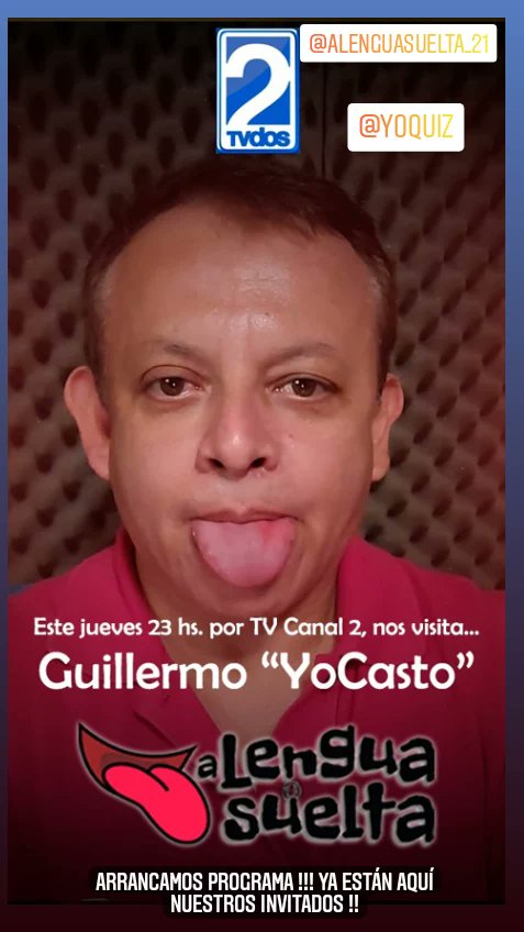 alenguasueltaok's tweet photo. JUEVES DE #ALENGUASUELTA 👅 nuestros invitados en este programa número 19: el señor cantante y compositor @eljuanfuentes y el periodista, conductor y Lic @Yo_Casto un GENIO de Twitter ! PRENDETE A CANAL 2, PRENDETE AL PROGRAMA YA !! https://t.co/LQ0LJPOQPr