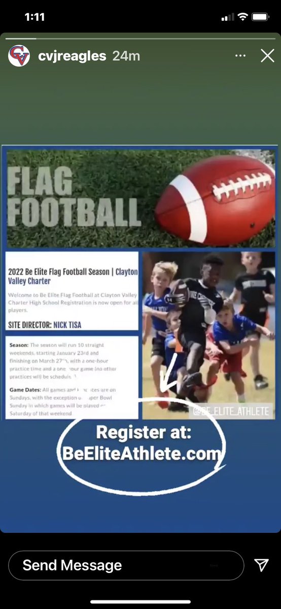 Flag 🏈 is coming to Clayton Valley. Please@register before spots fill up for your grade level.