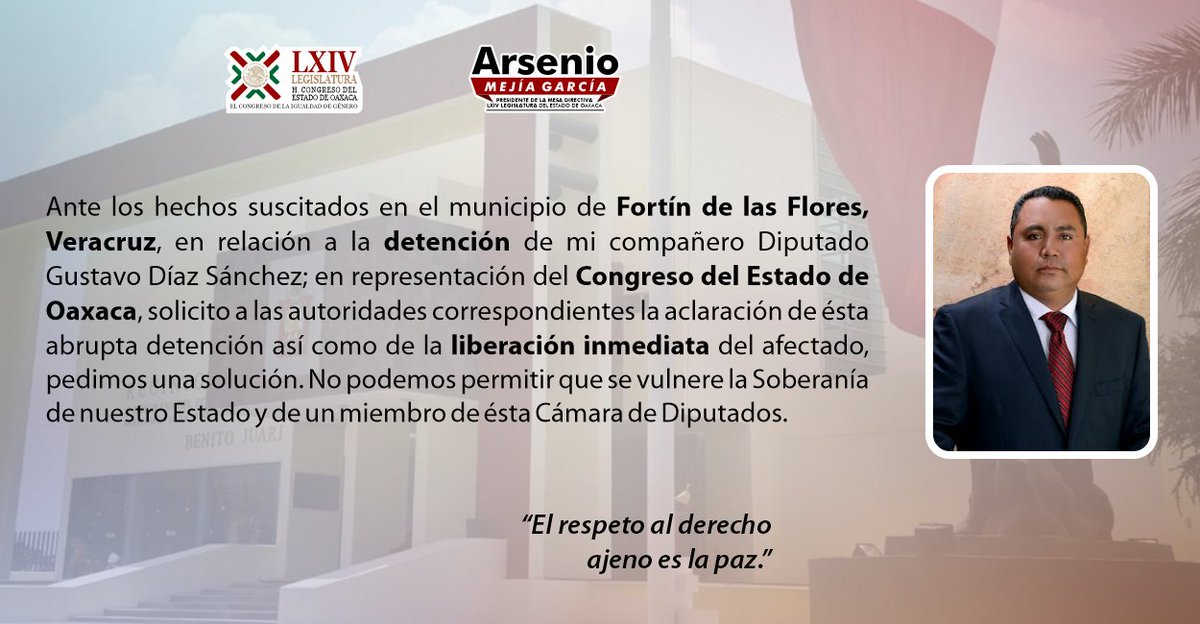 Ante los hechos suscitados en el municipio de Fortín de las Flores, Veracruz, con la detención de mi compañero Dip. <a href="/Gustavo_DiazS/">Gustavo Díaz Sánchez</a> nuestra postura es la siguiente: