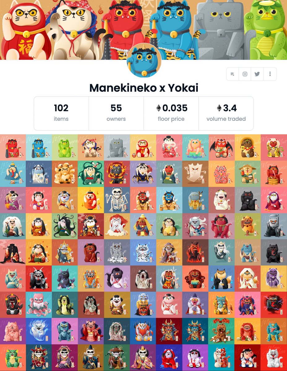 👺Manekineko x Yokai Update!👺

It's been 4 months for 99 items / 3 giveaways / 55 owners
Floorprice : 0.035
Volume Traded : 3.4

opensea.io/collection/man…

Our boss#100 is coming. Stay tuned!

#NFT #NFTCommunity #NFTs #nftart #nftcollector #NFTdrops #NFTdrop #OpenSeaNFT
