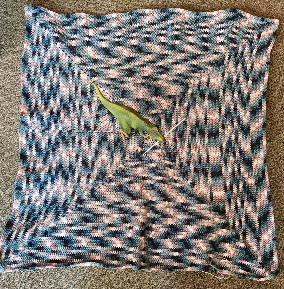 Soggyfruitloop's tweet photo. Crocheting during @DeadByBHVR @survivetheark loading times!  TRex for scale) https://t.co/E70N41tgtz