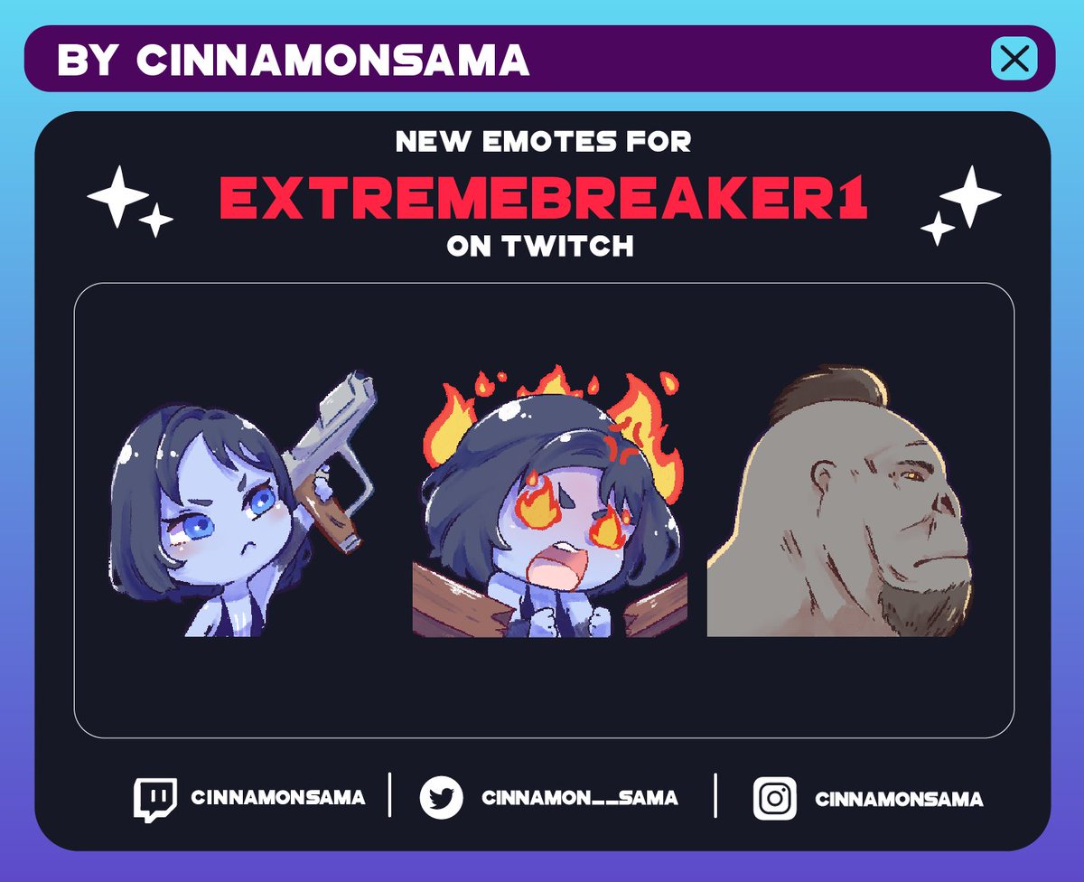 New emotes for <a href="/Extremebreaker1/">EXTREMEBREAKER1</a> !!
Thank you so much💜
