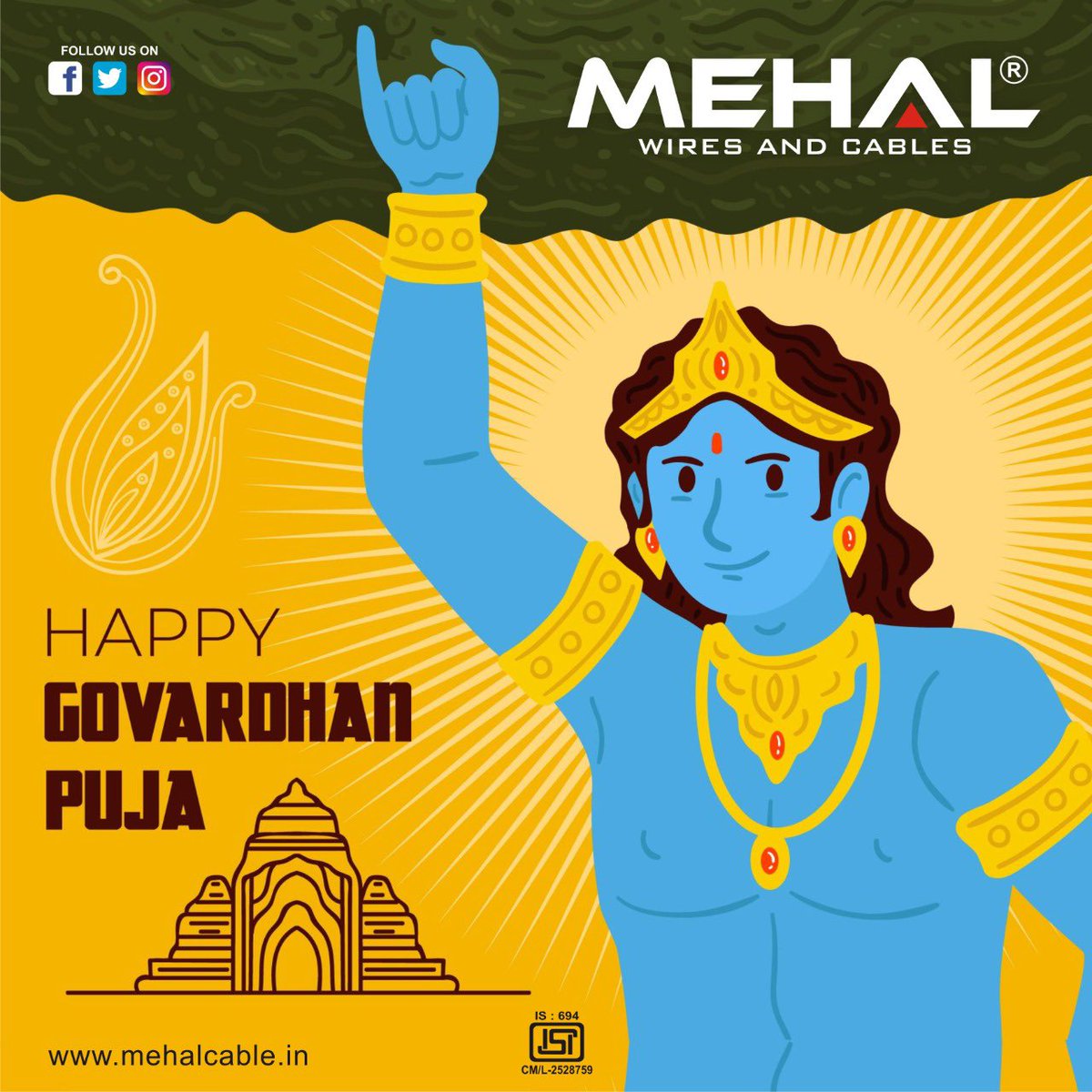 mehalwirecable's tweet photo. Trust Shri Krishna the way ppl of Gokul trusted him &amp; he saved their lives by lifting mountain Govardhana on his little finger.

Happy #GovardhanPuja May he bless us with happiness, health, love &amp; prosperity #mehalwires #mehalcables https://t.co/d7BS5q8juI