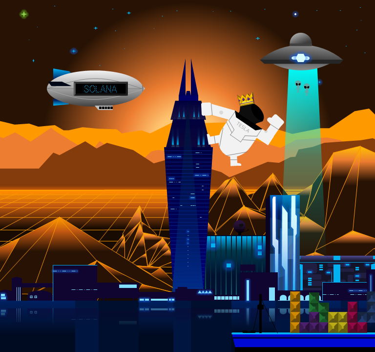 CryptoKongsClub's tweet photo. Crypto Kong #985 is complete thanks to the @solana blimp, @Tesla bot suit, aliens beaming down, and Tetris ship. The next goal is still 1000 Crypto Kongs total. 

#NFT #NFTs #NFTCommunity #nftcollector #NFTcollectibles #NFTartist #NFTdrop https://t.co/q37STDZZY6