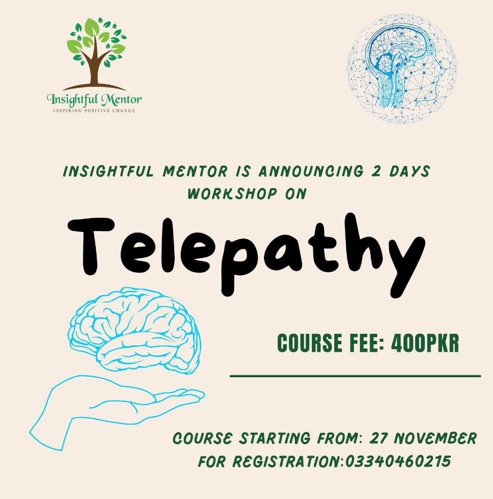 InsightfulMent1's tweet photo. Insightful Mentor is announcing 2 days workshop on Telepathy. Get yourselves registered before 26 November.
#ShortCourses #TelepathyWorkshop https://t.co/8T55XUuGrI