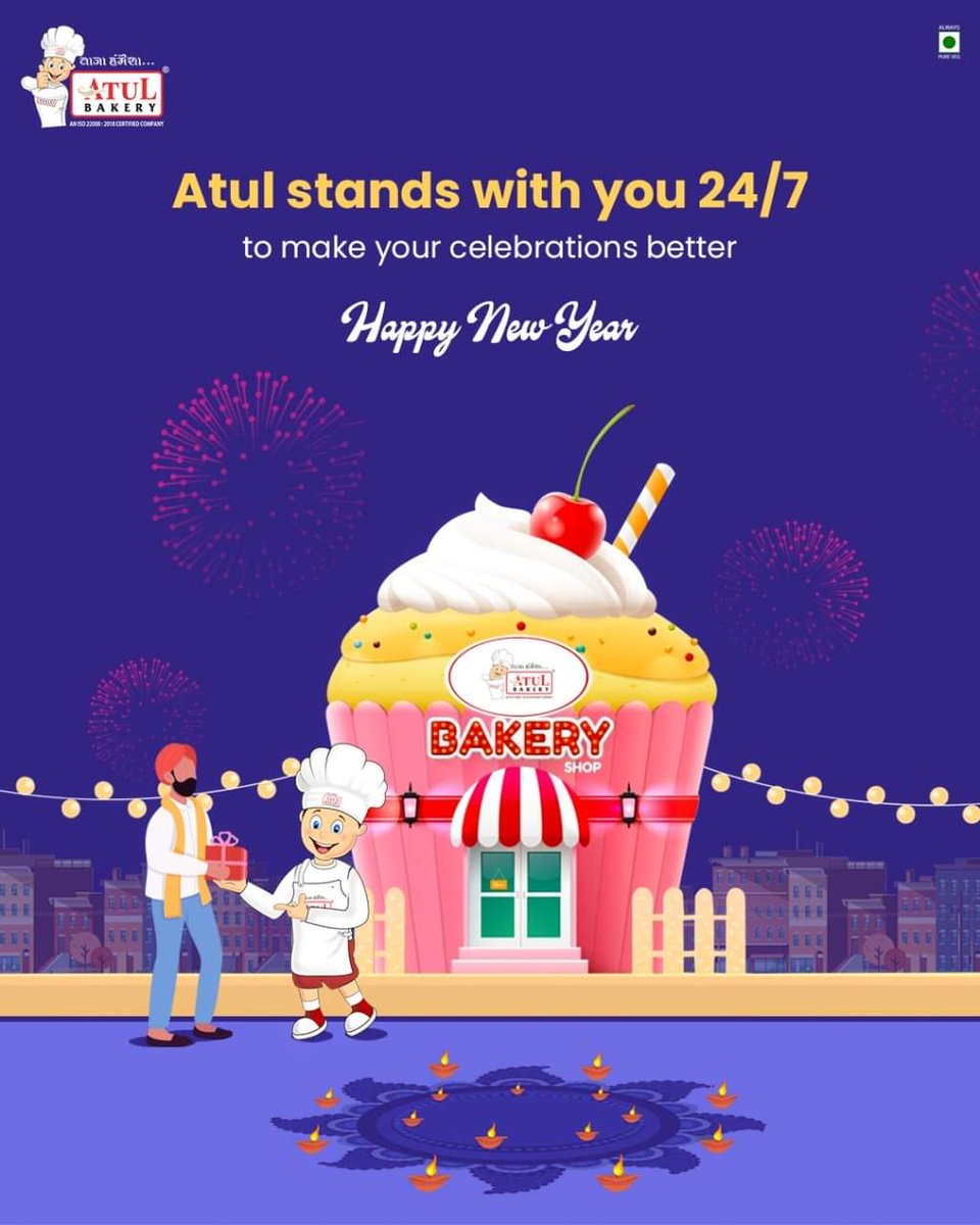BakeryAtul's tweet photo. Celebrate with us every occasion, every day, feeling every positive emotion. 
We look forward to being your company on this occasion by serving you the best. 

We, Team @atul bakery wishing you a Happy New Year!

#atulbakery #newyearcelebration #happynewyear #newyear2021 https://t.co/XWSzMez5cm