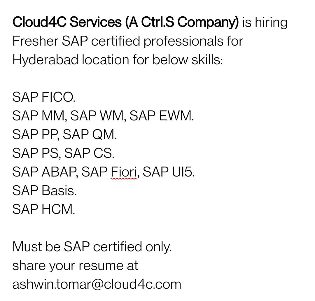 GlobalCoachITA1's tweet photo. Hiring alert!!!!
#SAP #Hiring #fico #sapjobs #job #JobSearch #abapjobs https://t.co/0Y4BDVDiHp