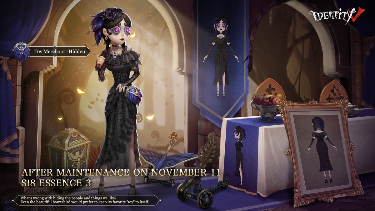 They say we should never judge a book by its cover. Can we trust what’s behind their disguise? 

Check out Toy Merchant, “Little Girl” and Evil Reptilian costumes in Season18 Essence3 ! Available after maintenance on Nov 11! 

#IdentityV #ToyMerchant #LittleGirl #EvilReptilian