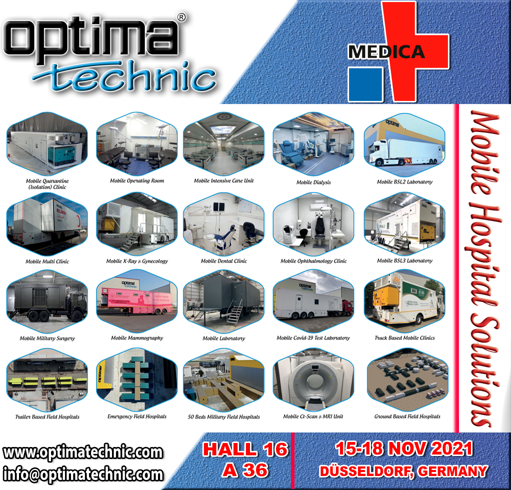 optimatechnic's tweet photo. We will be at Medica Exhibition (November 15-18, 2021 / Düsseldorf, Germany)
We are waiting all clients to show our products in our stand (HALL 16 / A36)
#medica #exhibition #medica2021 #dusseldorf #germany #madeinturkey #optimatechnic #mobilehospital #health #mobilelaboratory https://t.co/dSEi2CdZpp