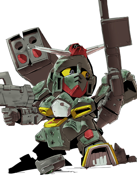 robot mecha no humans weapon chibi solo holding  illustration images