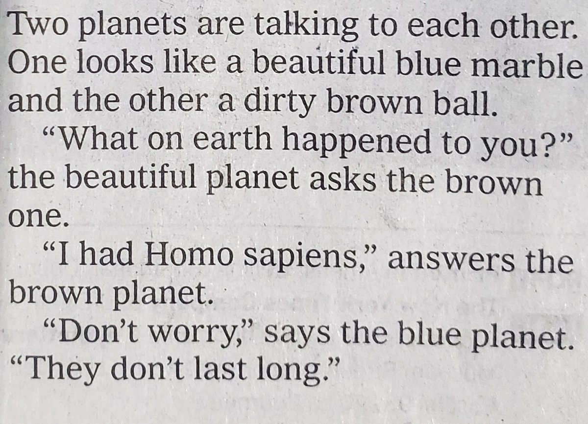 akhileshU's tweet photo. This paragraph in a New York Times column today by Thomas Friedman sums up our fate - of Homo sapiens
😊😊 https://t.co/rQFL8RajAq
