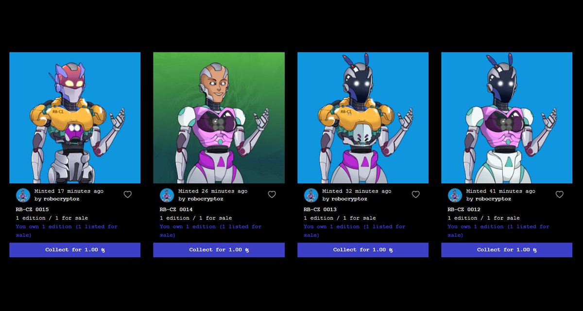 Robo_cryptoz's tweet photo. New Drop of RB-CZ unites!  Get them only on https://t.co/By58xD1A1a 
hi @gwendall 
@onhicetnunc  

#NFT #hicetnunc2000 #OBJKT #tezos #NFTcollectibles #Mecha #Robotic #HEN https://t.co/4ngWouax3o