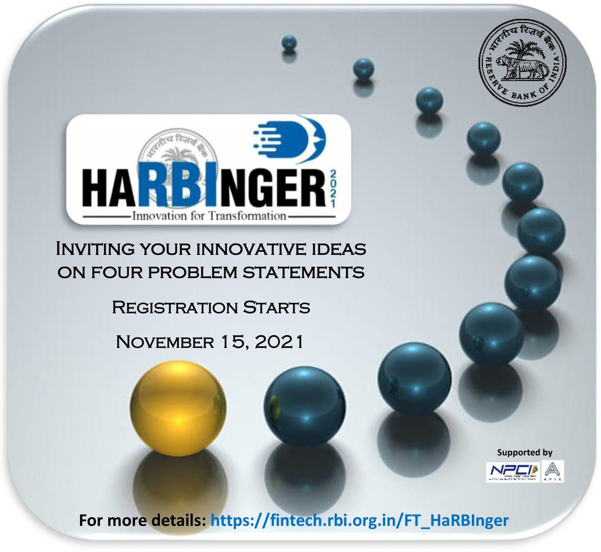 RBI's tweet image. #harbinger2021 #rbihackathon #innovationfortransformation