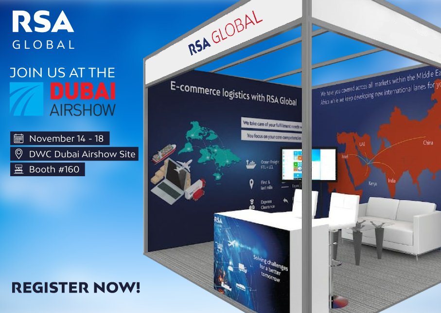 Are you registered to the  Dubai Airshow yet? Don’t miss out and we’ll see you this Sunday, November 14, to 18 at booth #160.

#DAS #DAS21 #DAS2021 #DubaiAirshow2021 #aerospace #aviation #aircargo #airfreight #digitalfreight #logistics #rsaglobal