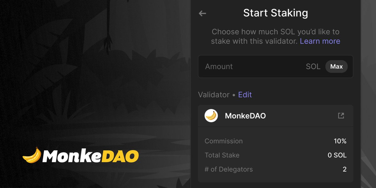 MonkeDAO's tweet image. It's official, we're now the first DAO to operate a node on the Solana blockchain! We set out to generate value for our members and the Solana community as a whole while being stewards of the Solana ecosystem. We're hitting our stride and this is just the beginning.