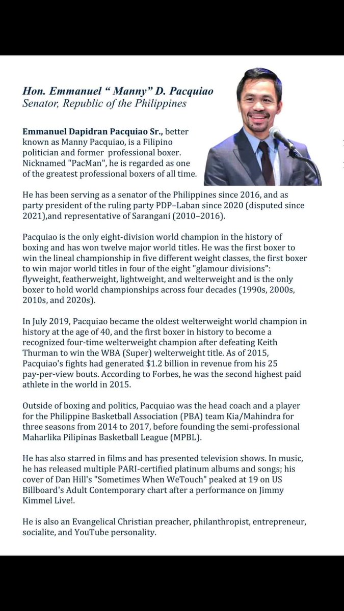 RCAMBP's tweet photo. Dialogue &amp; Open Forum on the Economic Compass Pillars 5 (EComP5) with Hon. Emmanuel "Manny" D. Pacquiao, Senator of the Philippines https://t.co/Okp1aGjHzH