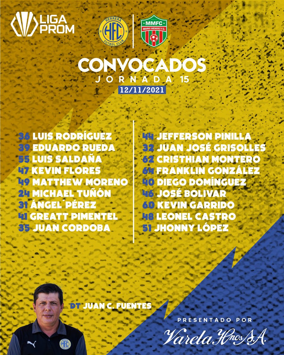 📑CONVOCADOS! Presentado por <a href="/varela_hermanos/">Varela Hermanos</a>
Lista de convocados para enfrentar hoy a <a href="/MarioMendezFC1/">RayadosdeChiriquí</a>
🏟️ Los Milagros
🕠 5:00 PM

ADQUIERE TUS BOLETOS EN
🎫 Passline ➡️passline.com/eventos/liga-p…
🎫Taquilla del Estadio desde las 4:00 PM