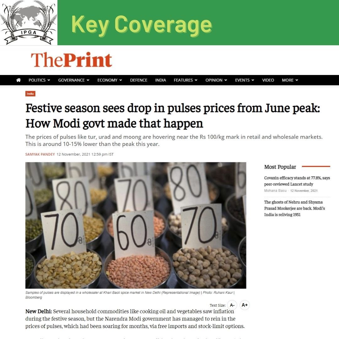 CeoIPGA's tweet photo. “Policy interventions by the government to allow the import of key pulses have yielded positive results for the consumer," said Bimal Kothari, Vice-chairman, India Pulses and Grains Association.

Read more @ https://t.co/F6dUMvgu2r…

#ipga #pulses #govtofindia #import https://t.co/5mrGXAmen6