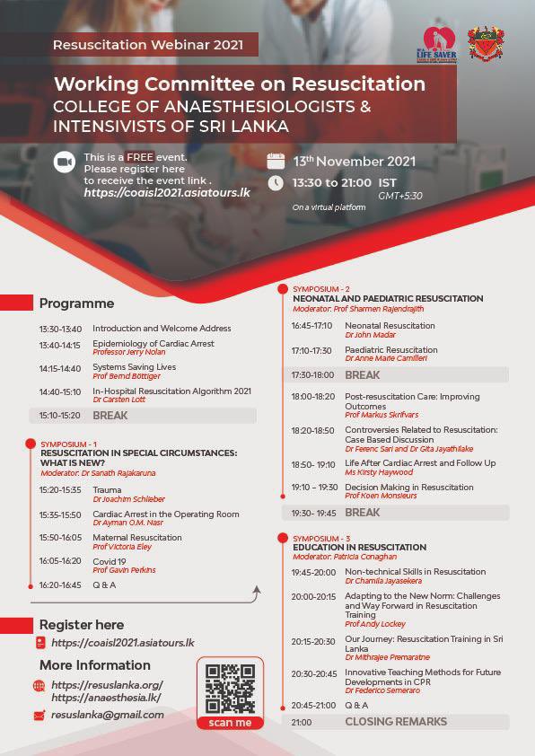 ERC_resus's tweet photo. Join us for Resuscitation Webinar 2️⃣0️⃣2️⃣1️⃣ in collaboration w/ @ResusLanka 🇱🇰

Register at: https://t.co/NXeO5jhy1f

Date: 13th November 2021
Time: 13:30 - 21:00 IST (GMT +5:30)

✅ Resus in special circumstances: What is new?
✅ Neonatal &amp; Paeds Resus
✅ Education in Resus https://t.co/2OJEDGzD4U