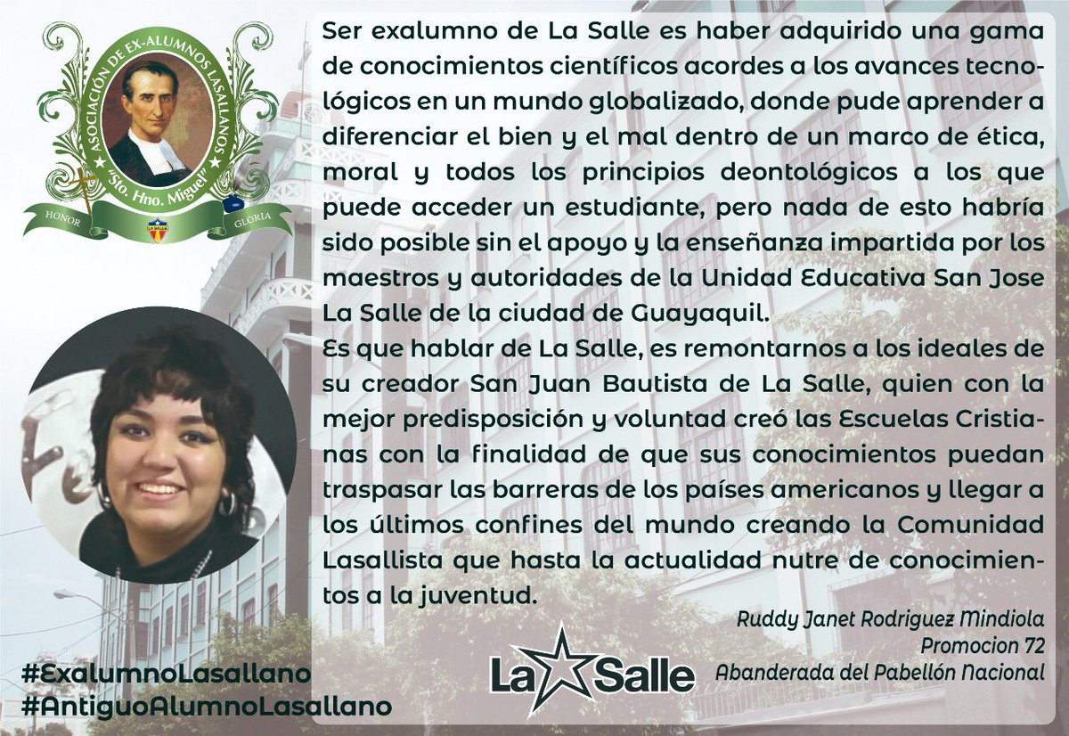fstreet73's tweet photo. En el marco de la Semana del Ex Alumno ¿Qué es un #ExalumnoLasallano  o #AntiguoAlumnoLasallano del San José La Salle de Guayaquil?. https://t.co/rWfJGQWFmW