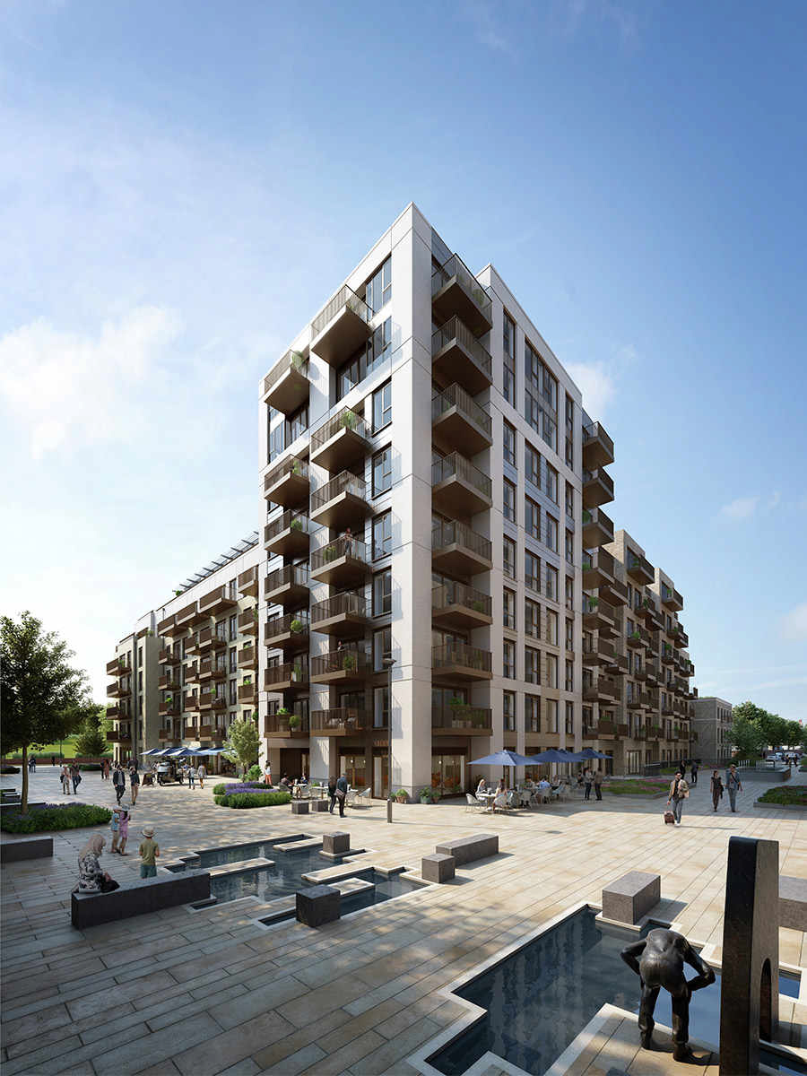 CGI visuals of the upcoming project St. George Fulham Reach, the facade of which will feature Portland-coloured GRC by <a href="/BCM_GRC/">BCM GRC</a> 

#GRC #Fulham #FulhamReach
