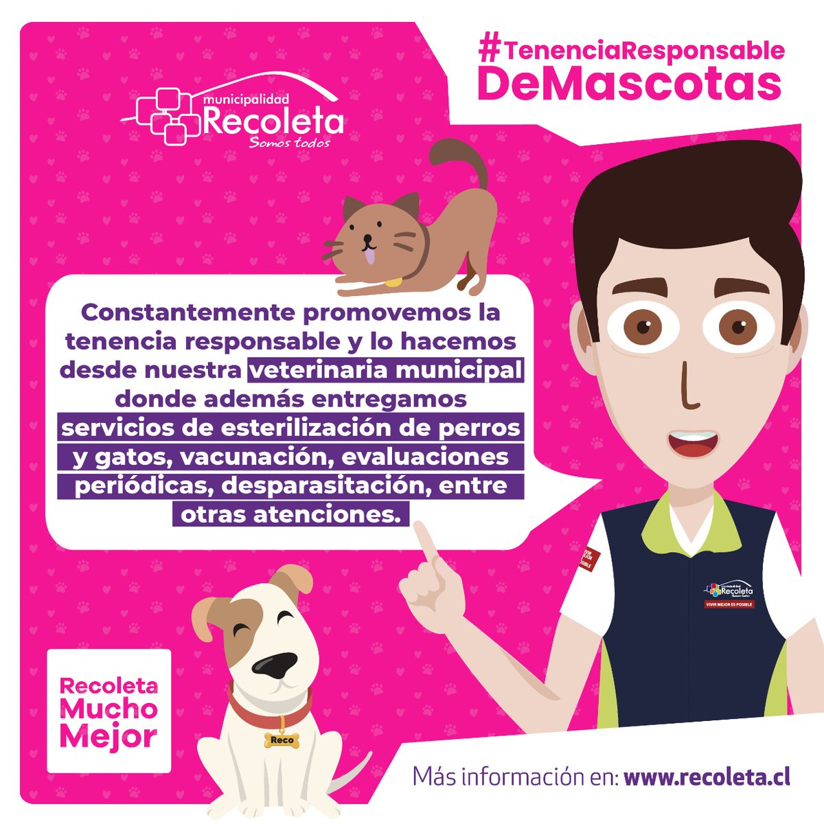 Muni_Recoleta's tweet photo. 🐶🐾🤎🐱 La ley de tenencia responsable de mascotas implica una serie de obligaciones, dentro de las cuales están la salud de tu mascota. 👩🏻‍⚕️Por eso, el municipio dispone del consultorio veterinario que atiende previa hora telefónica, llamando al 👉🏼229457350. #NoSonMuebles https://t.co/ZnO0VgmFg4