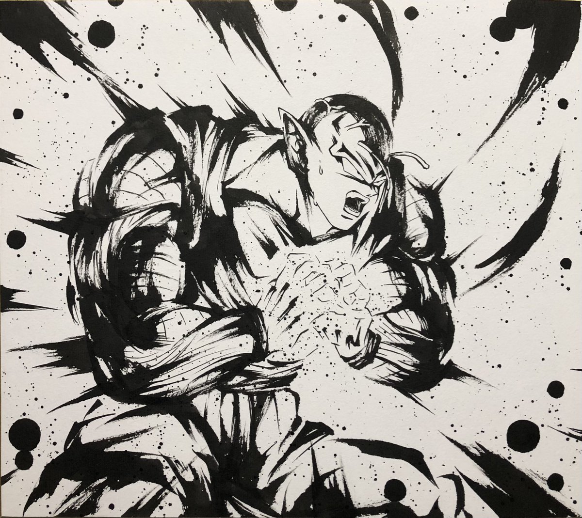 融合 #ドラゴンボール #模写 #イラスト #墨絵