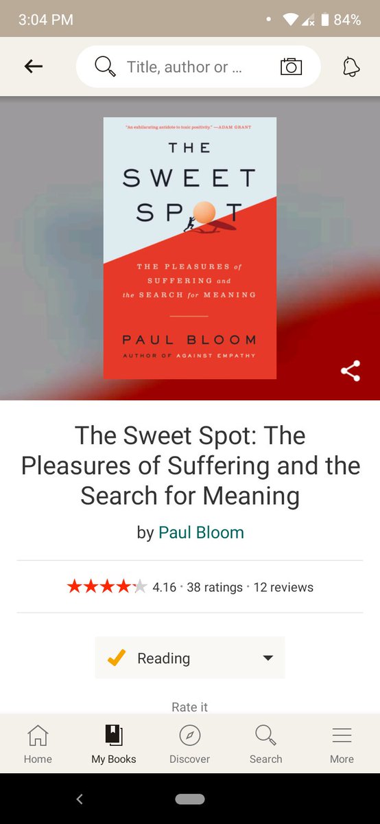 HiKi0017's tweet photo. @goodreads The Sweet Spot: The Pleasures of Suffering and the Search for Meaning
by Paul Bloom https://t.co/x4PrBTsyg6