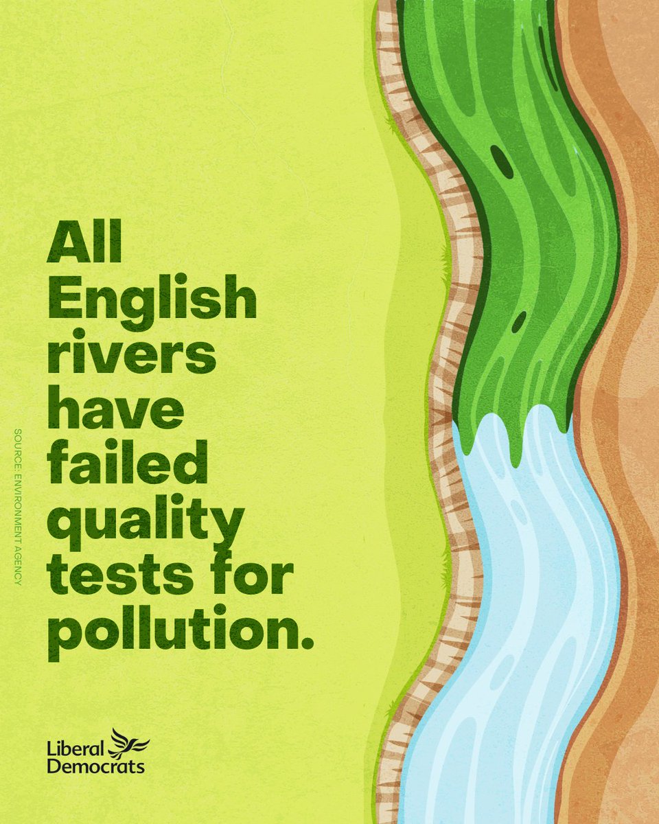 LibDems's tweet photo. The Tories have overseen an ecological disaster in our rivers. Communities have seen their natural environment go down the toilet.

Enough is enough. Back our plan to restore our rivers today ⬇️
https://t.co/iZSg80sw77 https://t.co/ckVmmwSnva